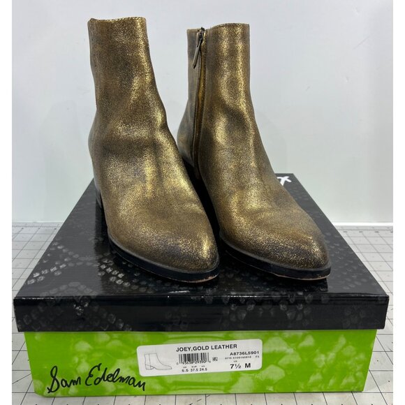 Sam Edelman Shoes - Sam Edelman Joey Gold Leather Side Zip Heeled Ankle Boots 2.5" Women's Sz. 7.5